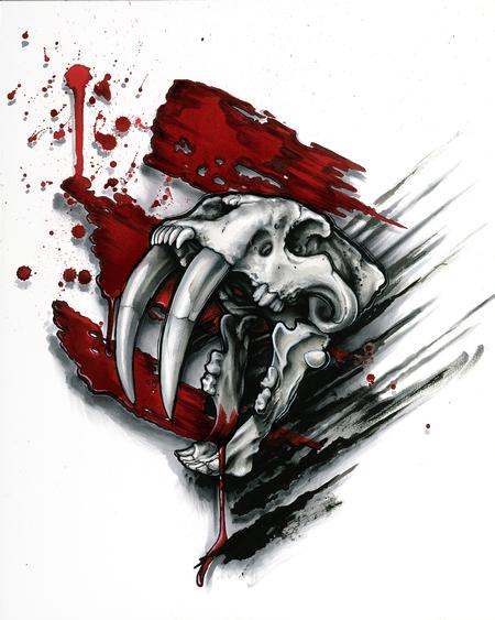 Tattoos - Trash Polka Style Watercolor Skull Painting - 89438